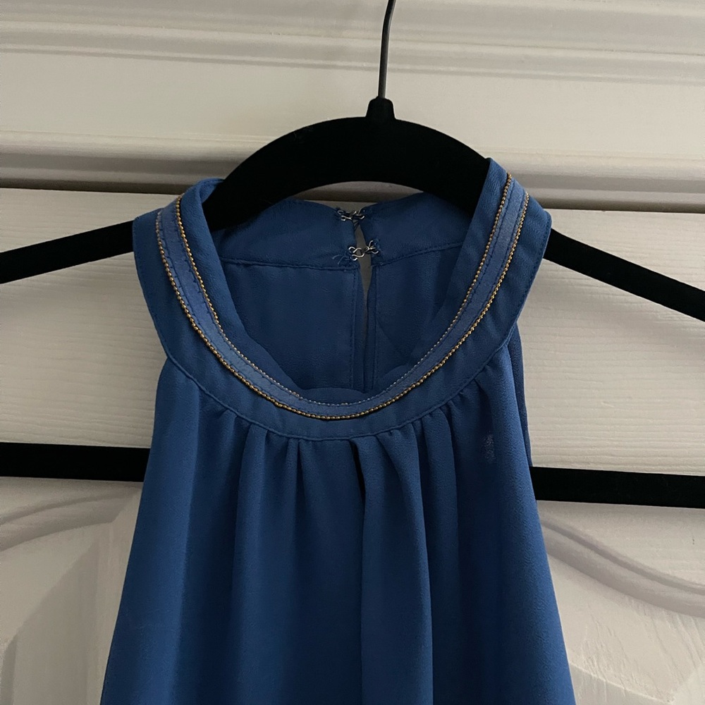Blue and gold high neck naked zebra blouse